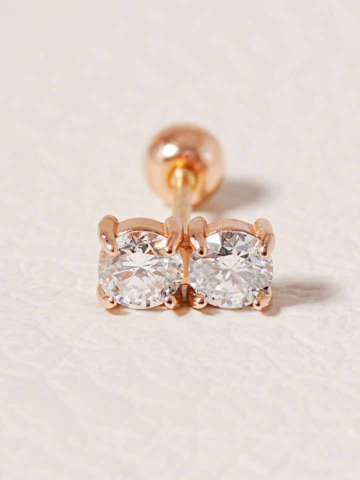14K Solid Gold Lab Diamond Twin Stud Cartilage Earring 20G18G16G