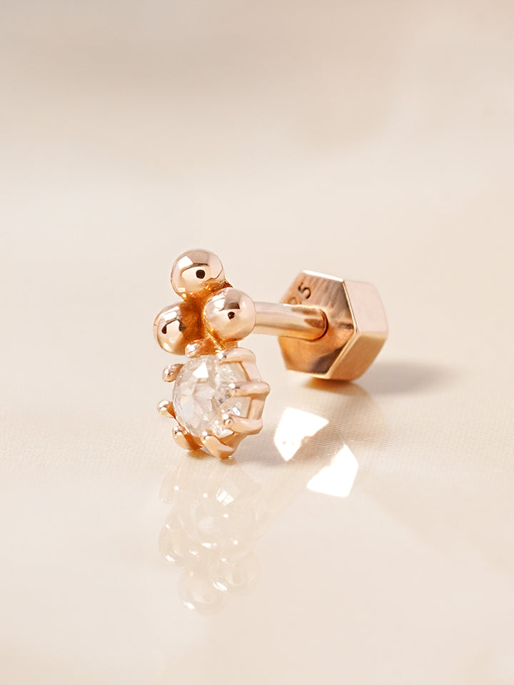 14K Solid Gold Labien Rough Diamond Cartilage Earring 18G