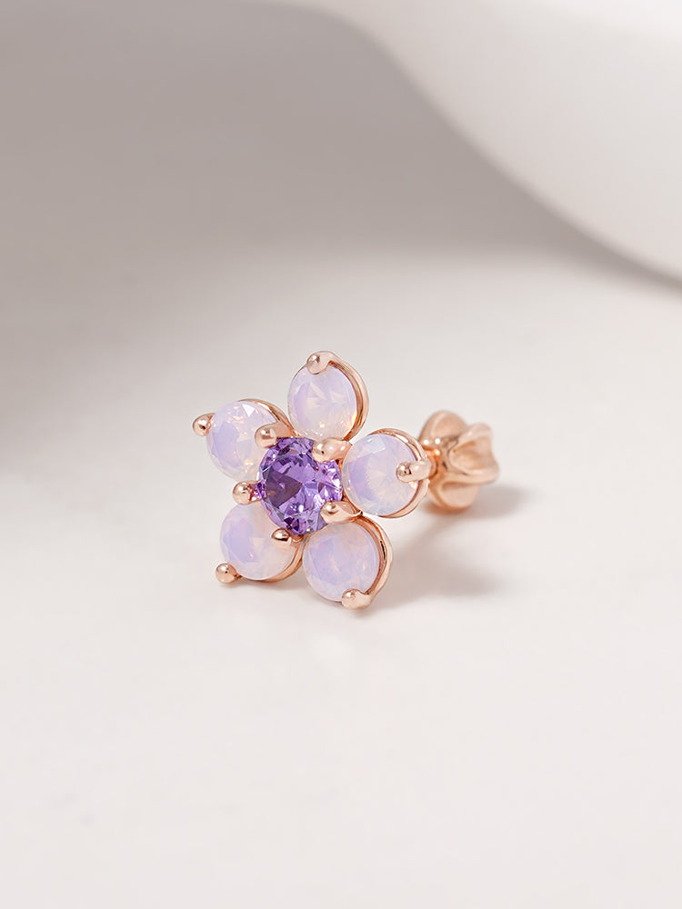 14K Solid Gold Lilac Blossom Cartilage Earring 18G16G