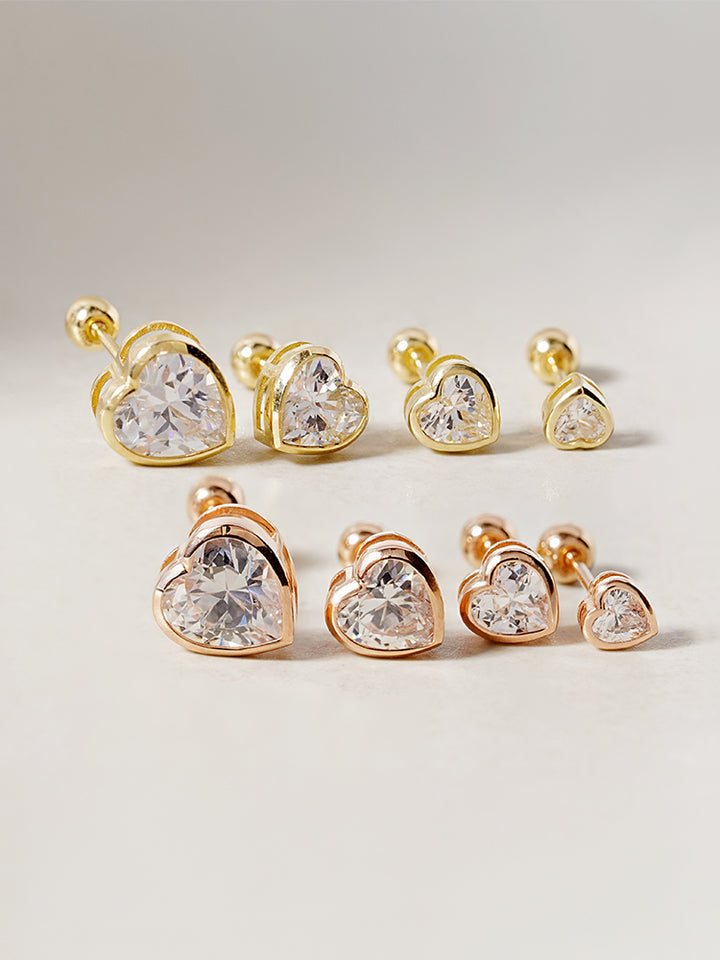 14K Solid Gold Lovestep Heart Cubic Cartilage Earring 20G