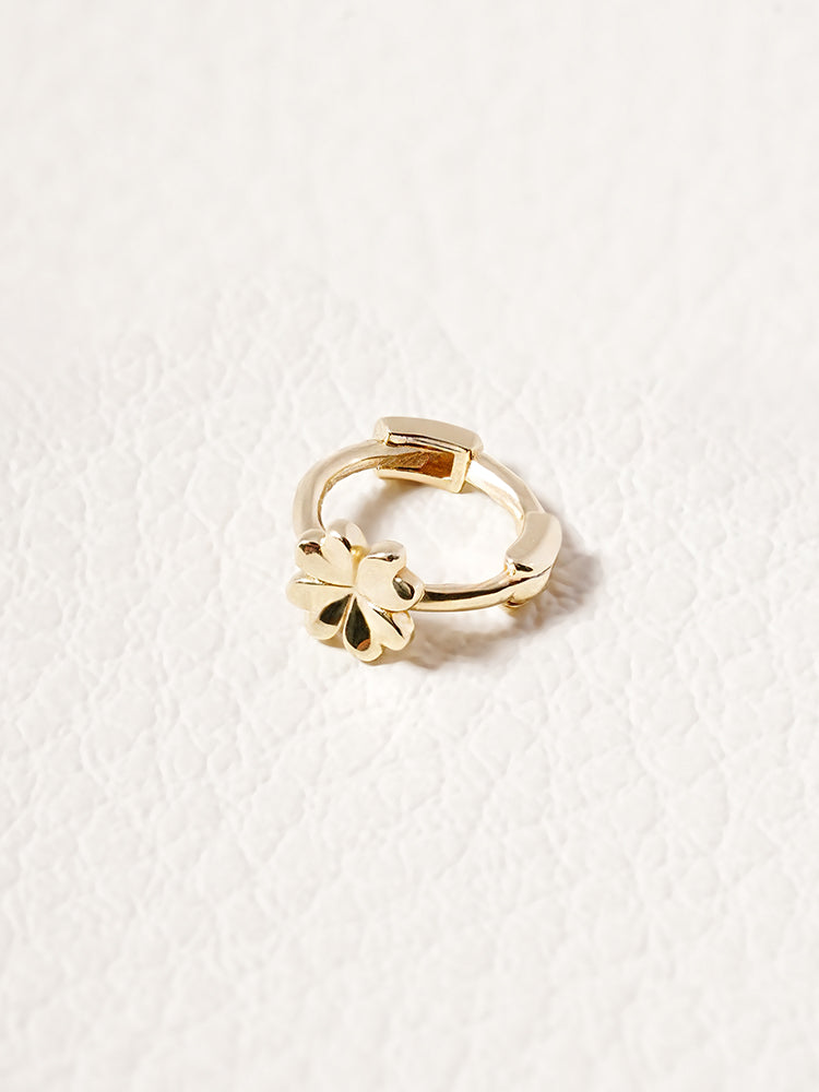 14K 18K Solid Gold Lucky Clover Mini Flower Cartilage Hoop Earring