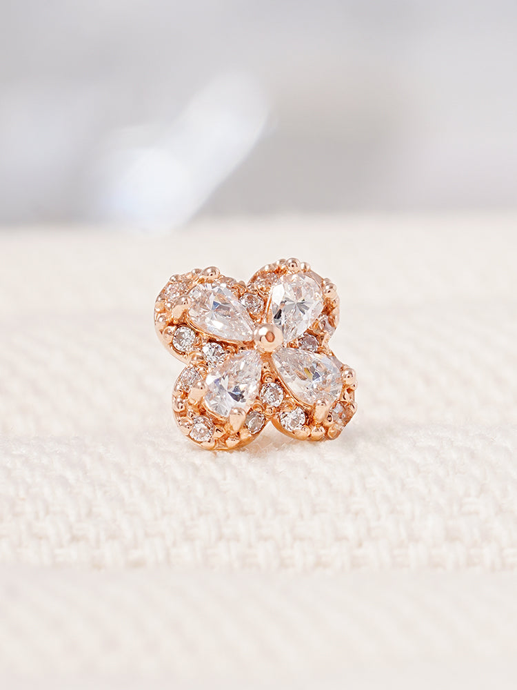 14K Gold Lucky Clover Cartilage Earring 18G16G