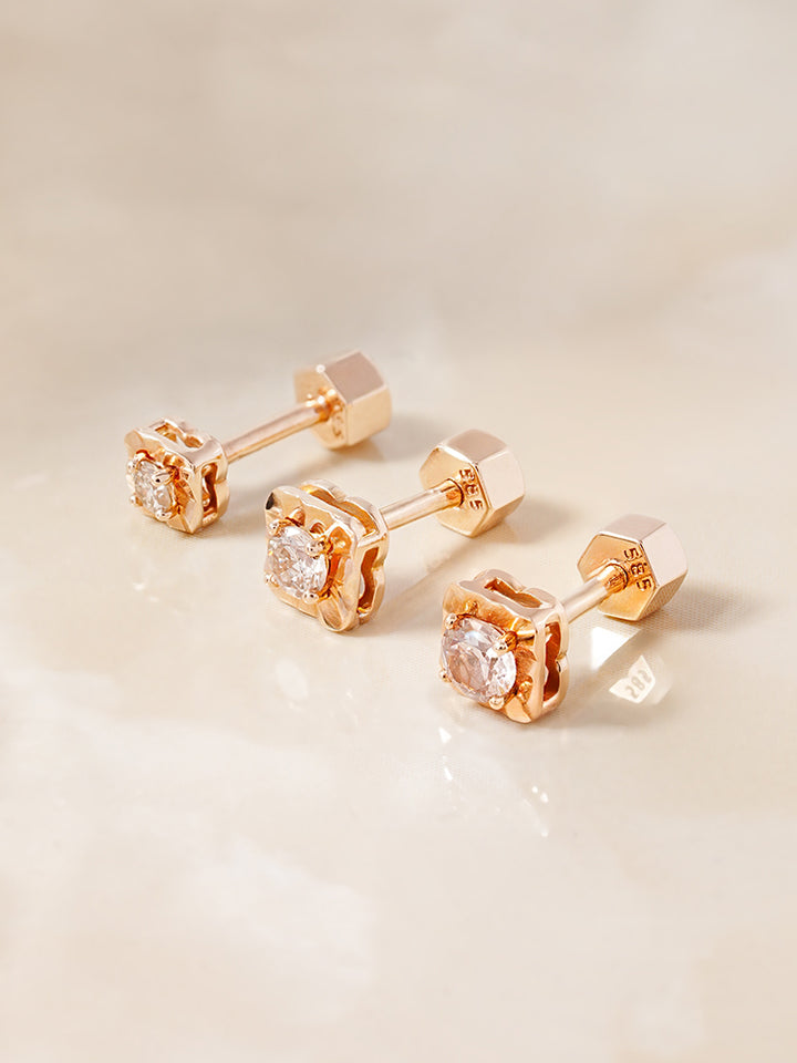 14K Gold Lumilight Golden Square Diamond Cartilage Earring 18G