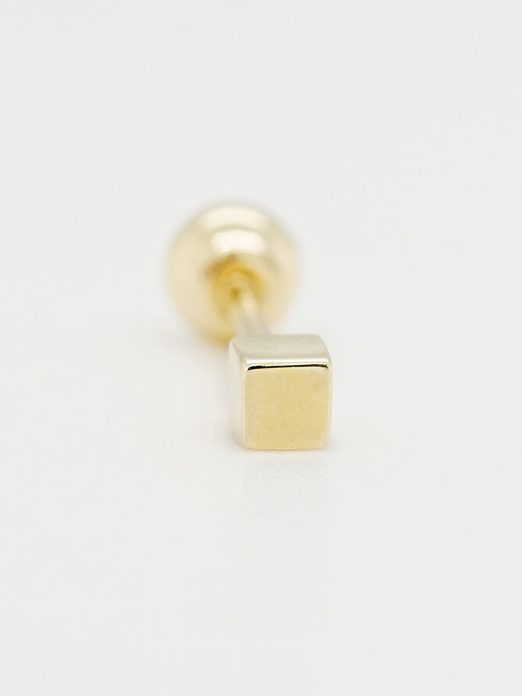 14K Solid Gold Micro Cube Box Cartilage Earring 20G