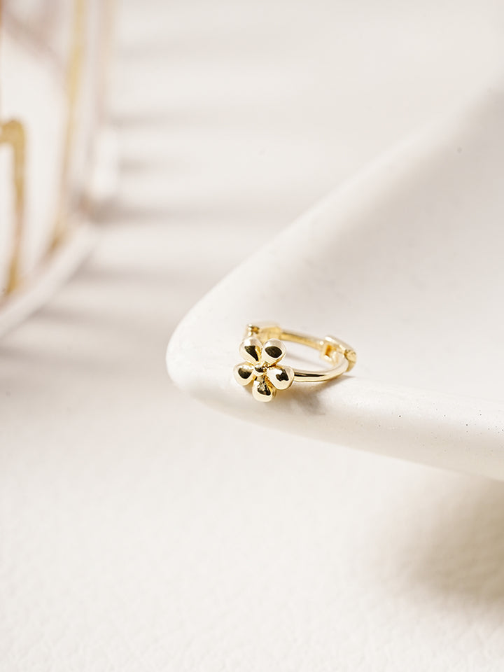 14K 18K Mini Flower Bloom Cartilage Hoop Earring