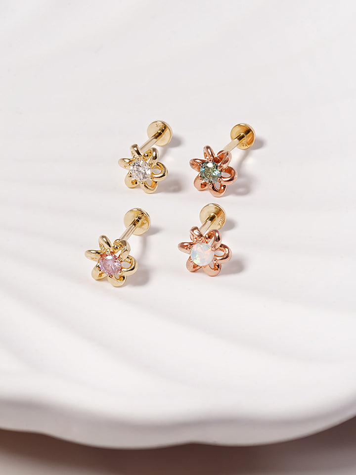 14K Solid Gold Moissanite Dia Daisy Loop Internally Threaded Labret Piercing 20G