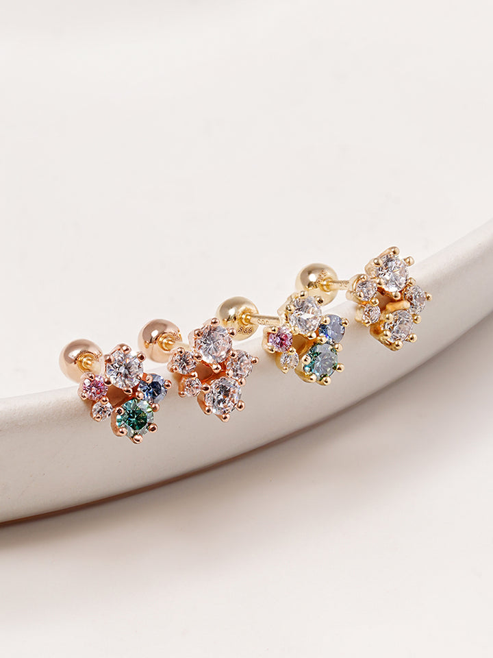 14K Solid Gold Moissanite Dia Five Sparkle Cartilage Earring 20G