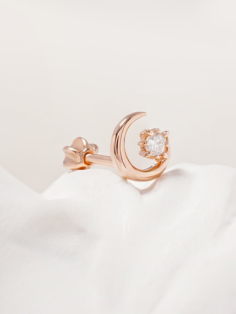 14K Gold Moon Light Star Cartilage Earring 18G16G