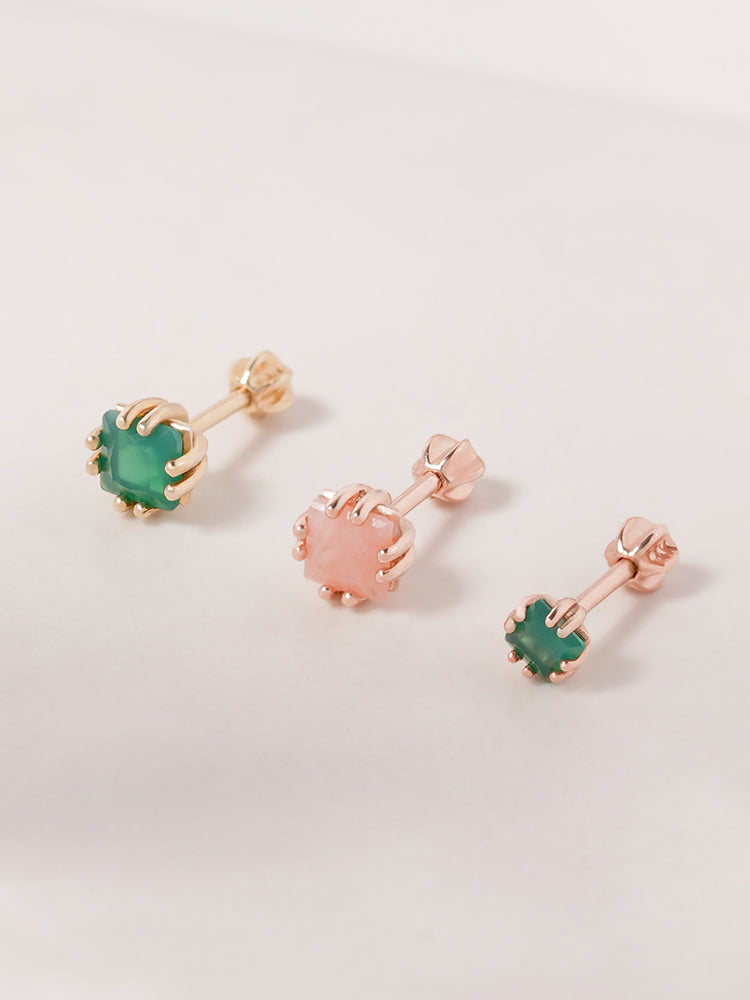 14K Solid Gold Morning Forest Gemstone Cartilage Earring 18G16G