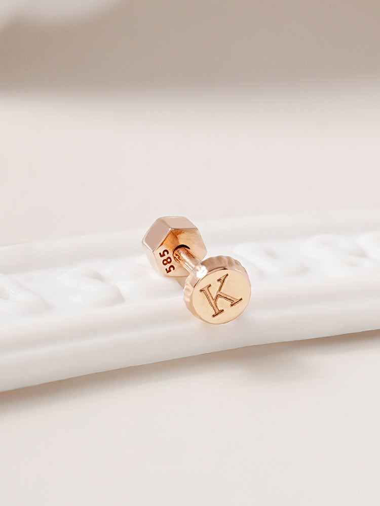 14K Gold My Letter Initial Cartilage Earring 18G
