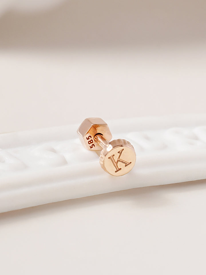 14K Gold My Letter Initial Cartilage Earring 18G