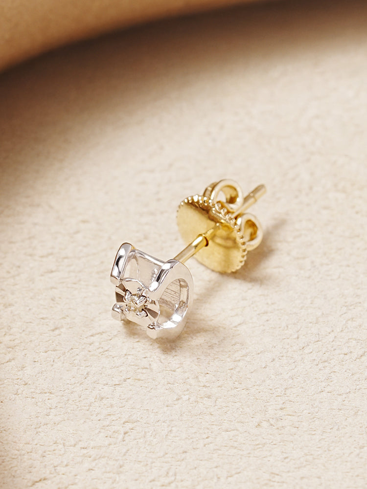 14K 18K Solid Gold Platinum Frame Diamond Stud Earring