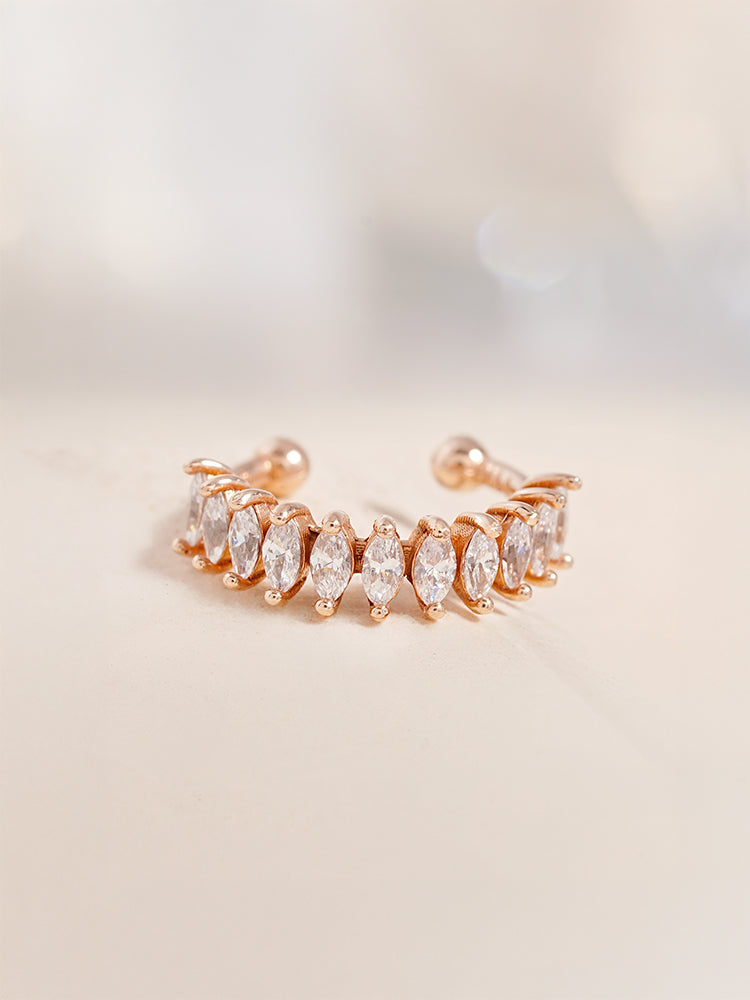 14K Solid Gold Shine Crystal Inner Conch Ear Cuff