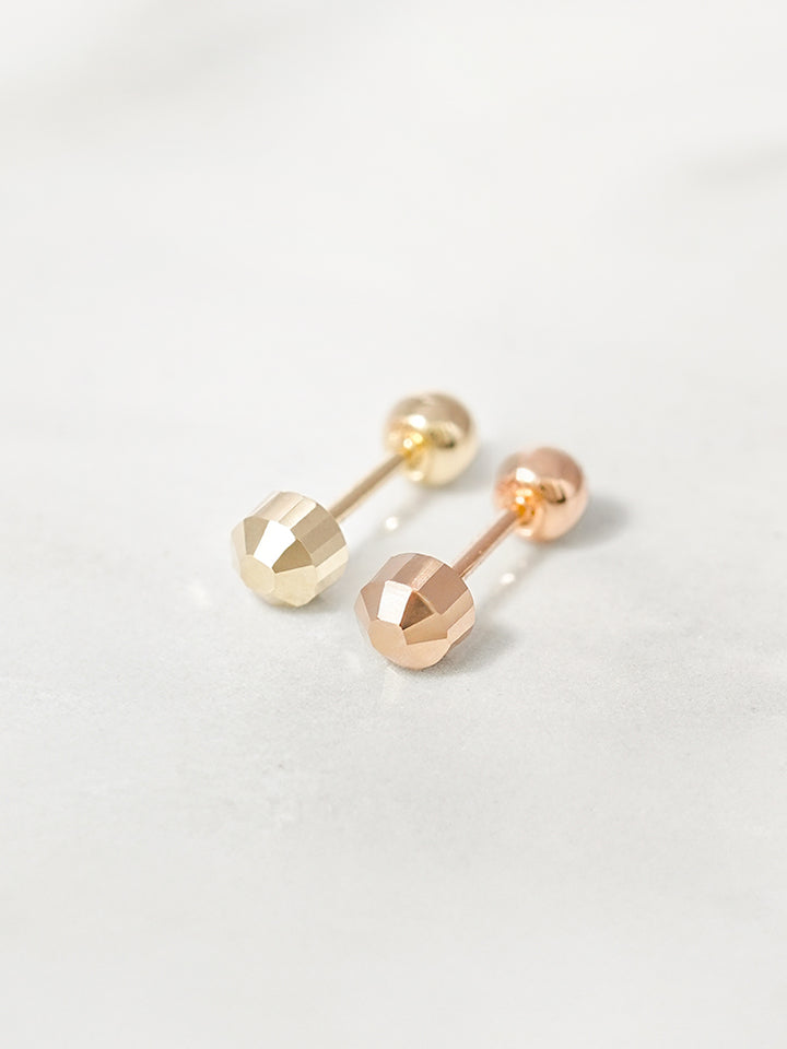 14K Solid Gold Shining Circular Cut Cartilage Earring 20G