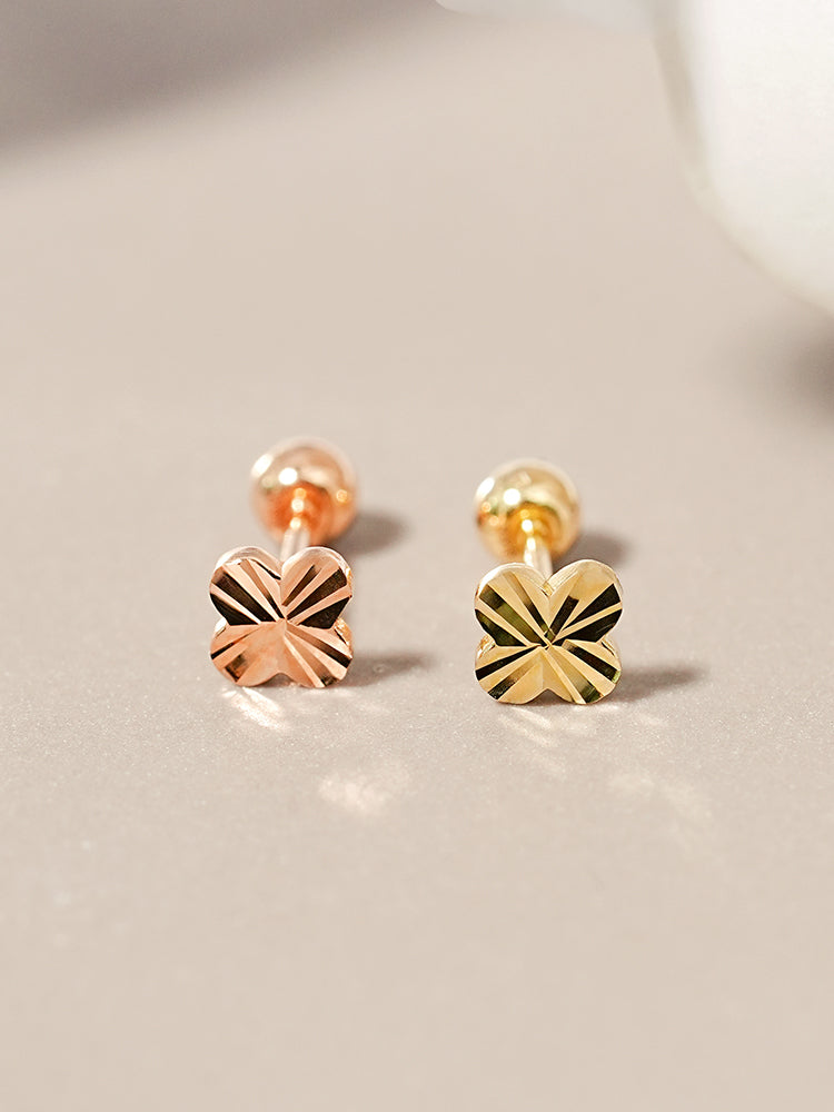 14K Solid Gold Shining Clover Cutting Cartilage Earring 20G