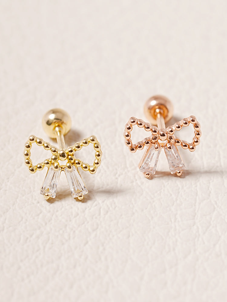 14K Solid Gold Shining Ribbon Knot Cartilage Earring 20G