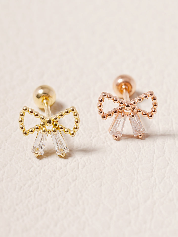 14K Solid Gold Shining Ribbon Knot Cartilage Earring 20G