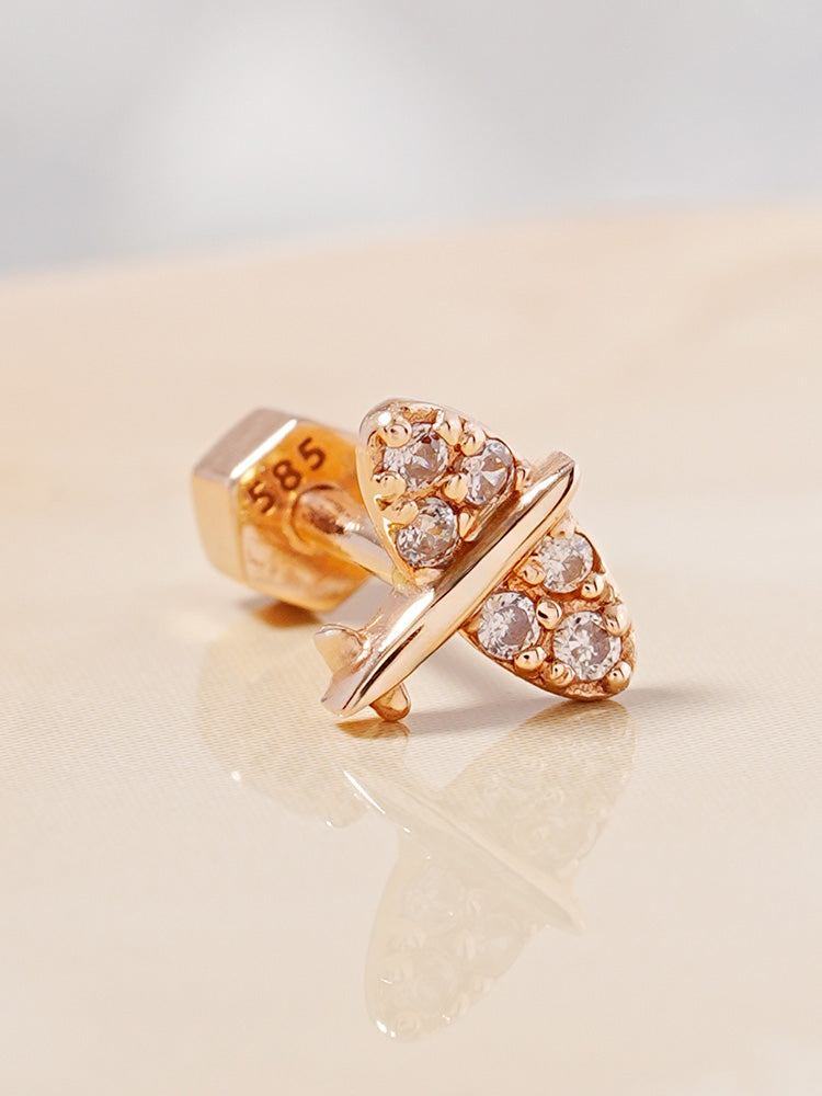 14K Gold Sky Glow Flying Cartilage Earring 18G