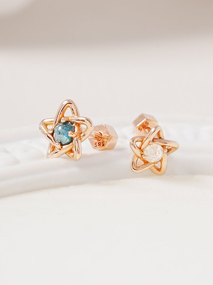 14K Solid Gold Star Line Rough Diamond Cartilage Earring 18G