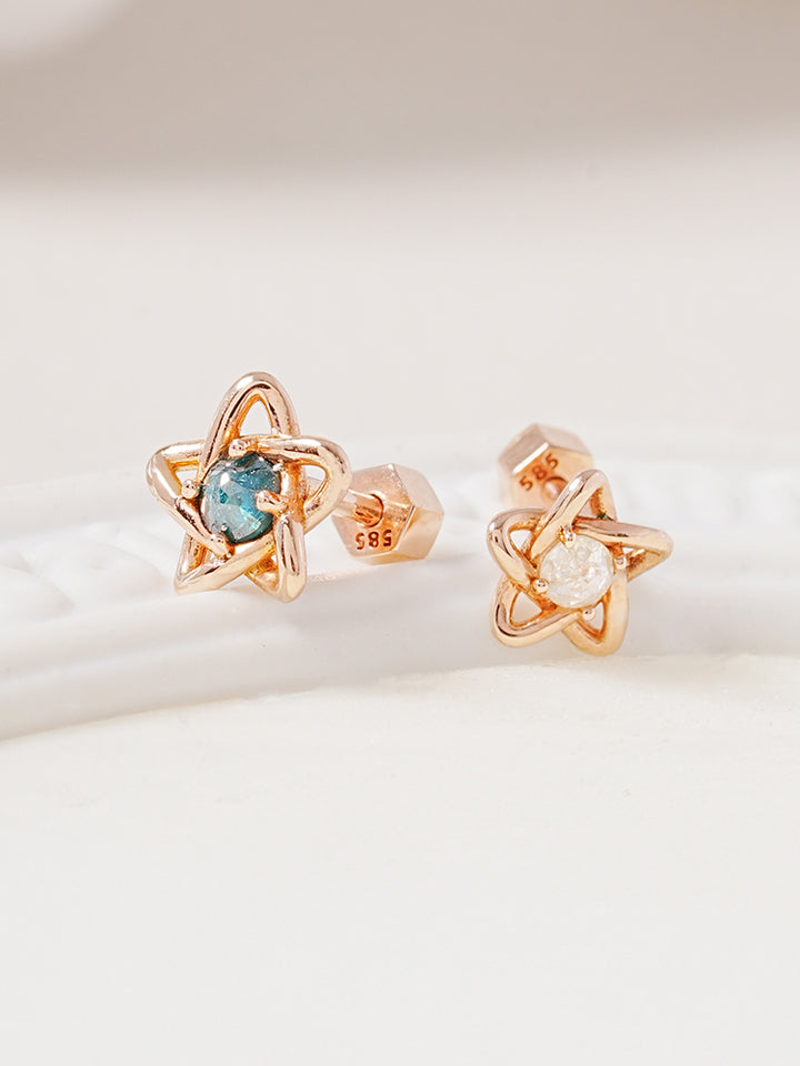 14K Solid Gold Star Line Rough Diamond Cartilage Earring 18G