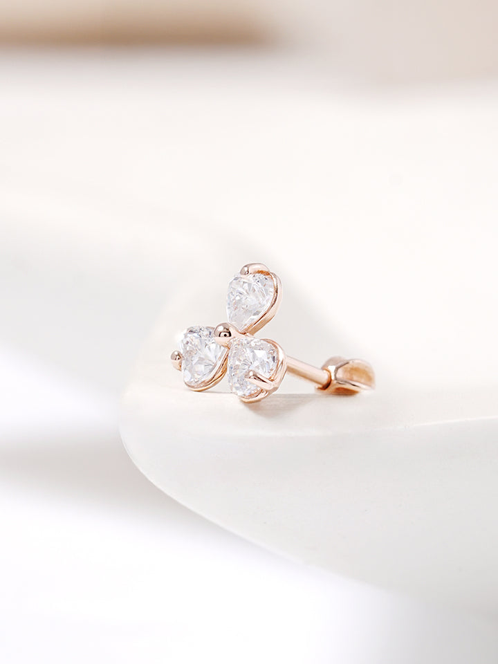 14K Gold Trio Clover Cartilage Earring 18G16G