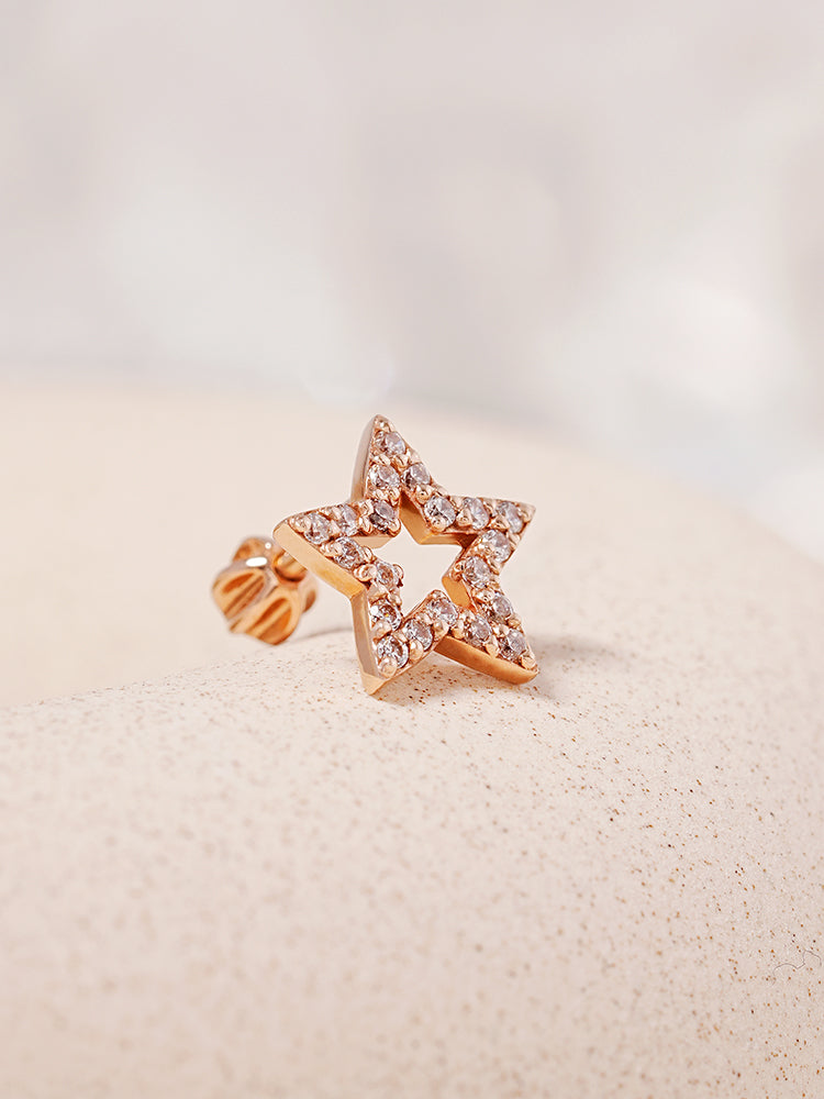 14K Gold Cubic Twinkle Star Cartilage Earring 18G16G