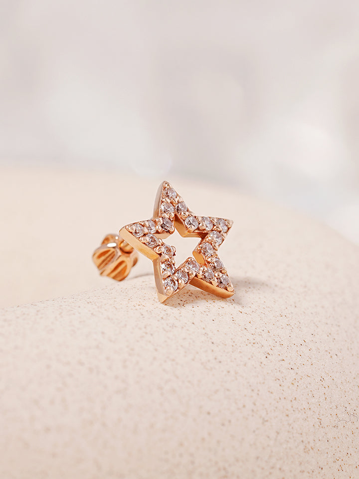 14K Gold Cubic Twinkle Star Cartilage Earring 18G16G
