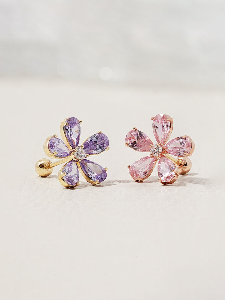14K Solid Gold Big Flower Color Cubic Cartilage Earring 20G