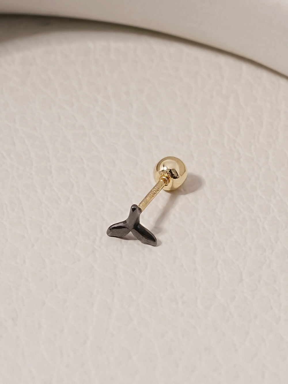 14K Solid Gold Black Mini Whale Tail Cartilage Earring 20G18G16G