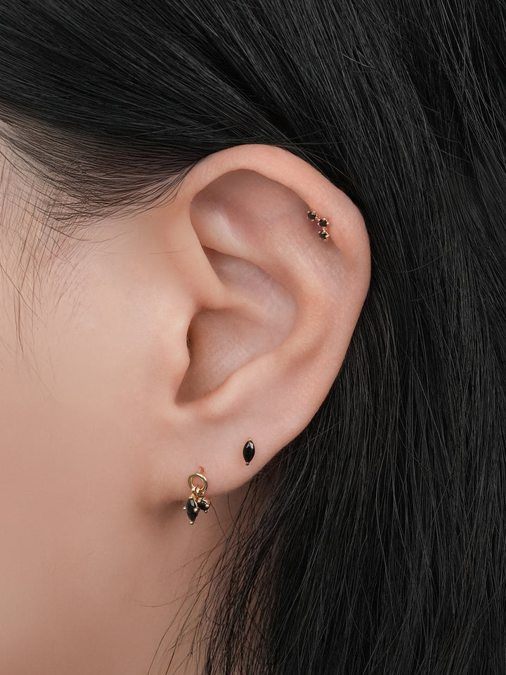 14K Solid Gold Black Boat Cubic Cartilage Earring 20G18G16G