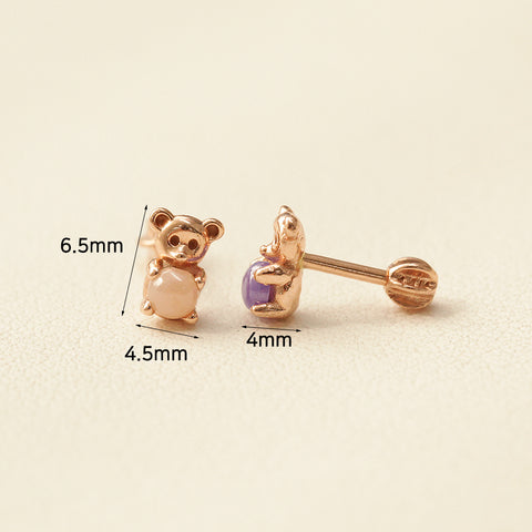 14K Gold Hug CZ Bear Cartilage Earring 18G16G