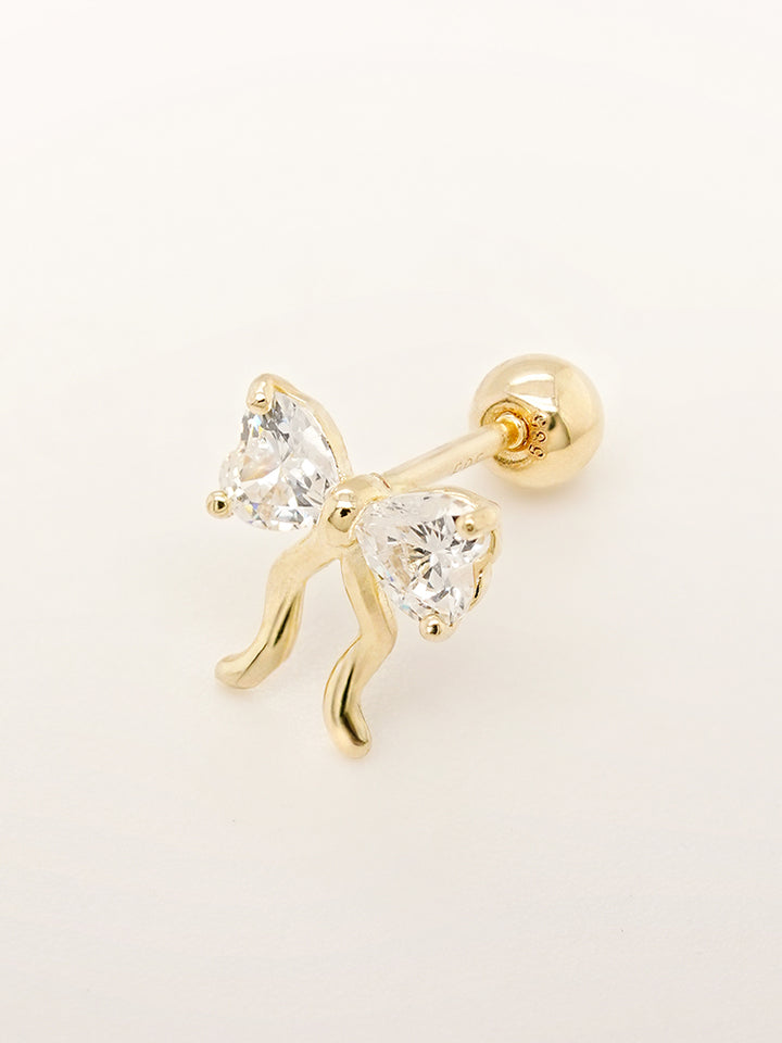 14K Solid Gold Balletcore Cubic Ribbon Cartilage Earring 20G