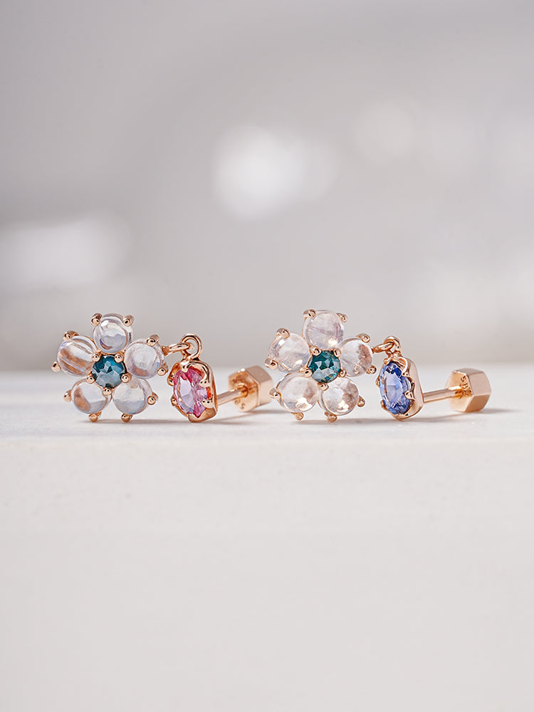 14K Solid Gold Brightening Sapphire Flower Drop Cartilage Earring 18G