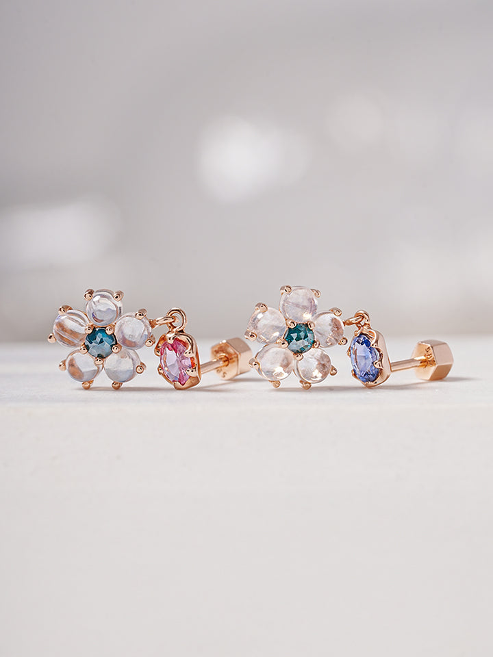 14K Solid Gold Brightening Sapphire Flower Drop Cartilage Earring 18G