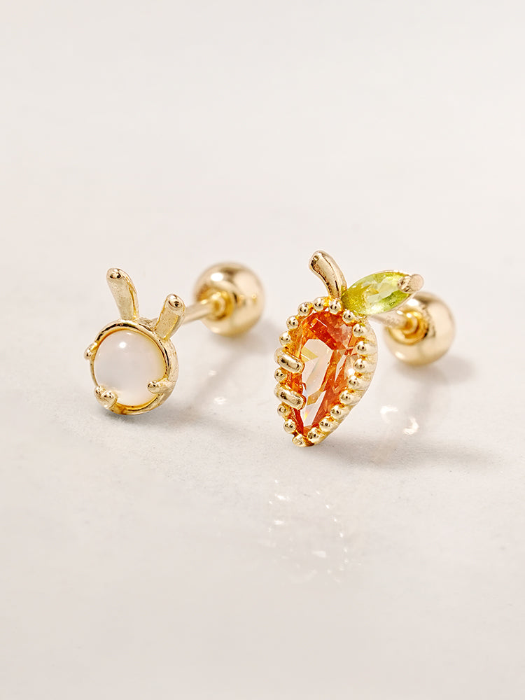 14K Solid Gold Bunny Bunny Carrot Rabbit Cartilage Earring 20G