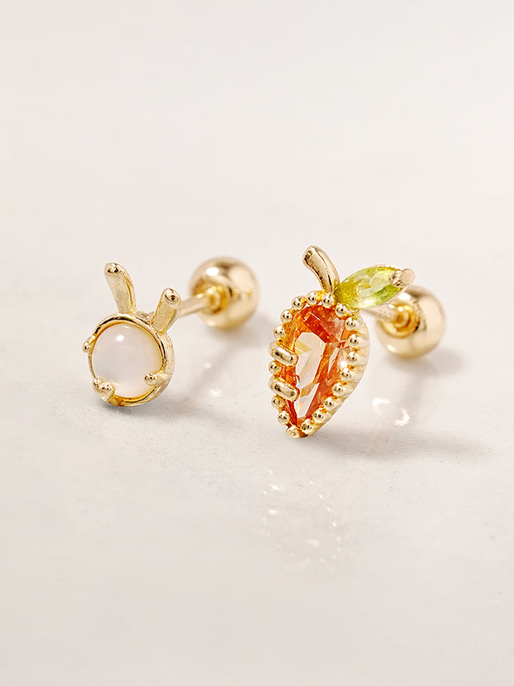 14K Solid Gold Bunny Bunny Carrot Rabbit Cartilage Earring 20G