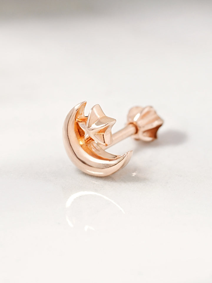 14K Solid Gold Dreaming Night Cartilage Earring 18G16G