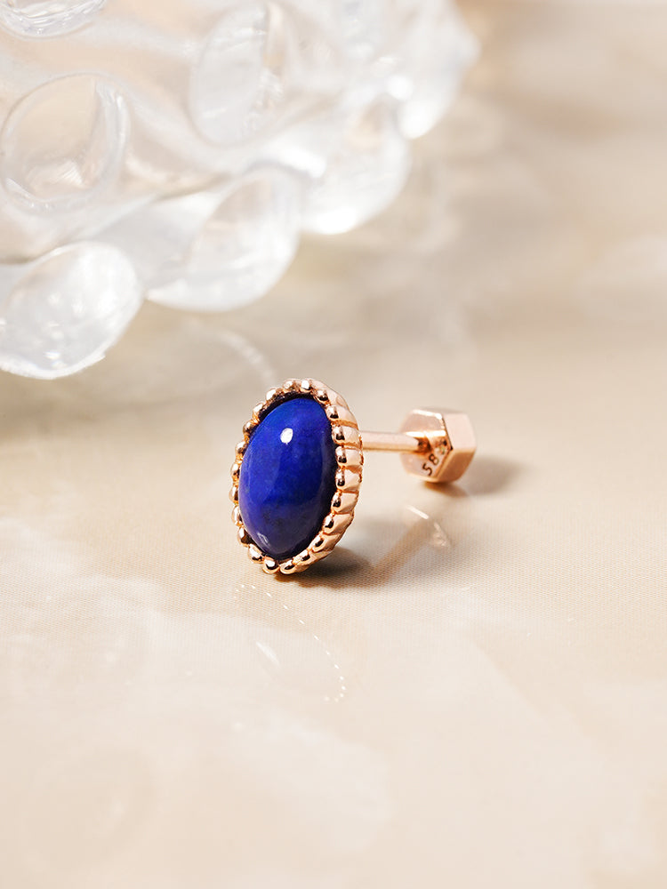 14K Gold Elegance Crown Lapis Lazuli Cartilage Earring 18G