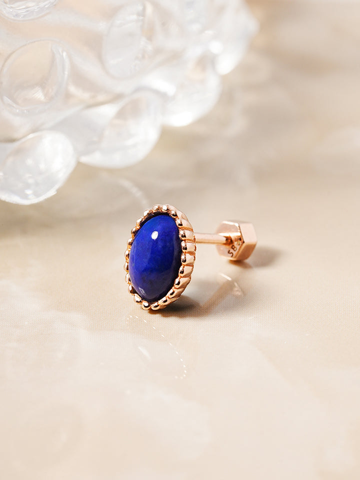 14K Gold Elegance Crown Lapis Lazuli Cartilage Earring 18G