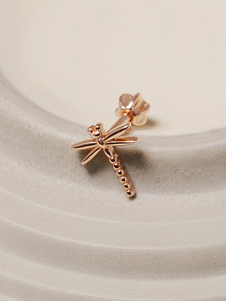 14K Solid Gold Flat Dragonfly Cartilage Earring 18G16G
