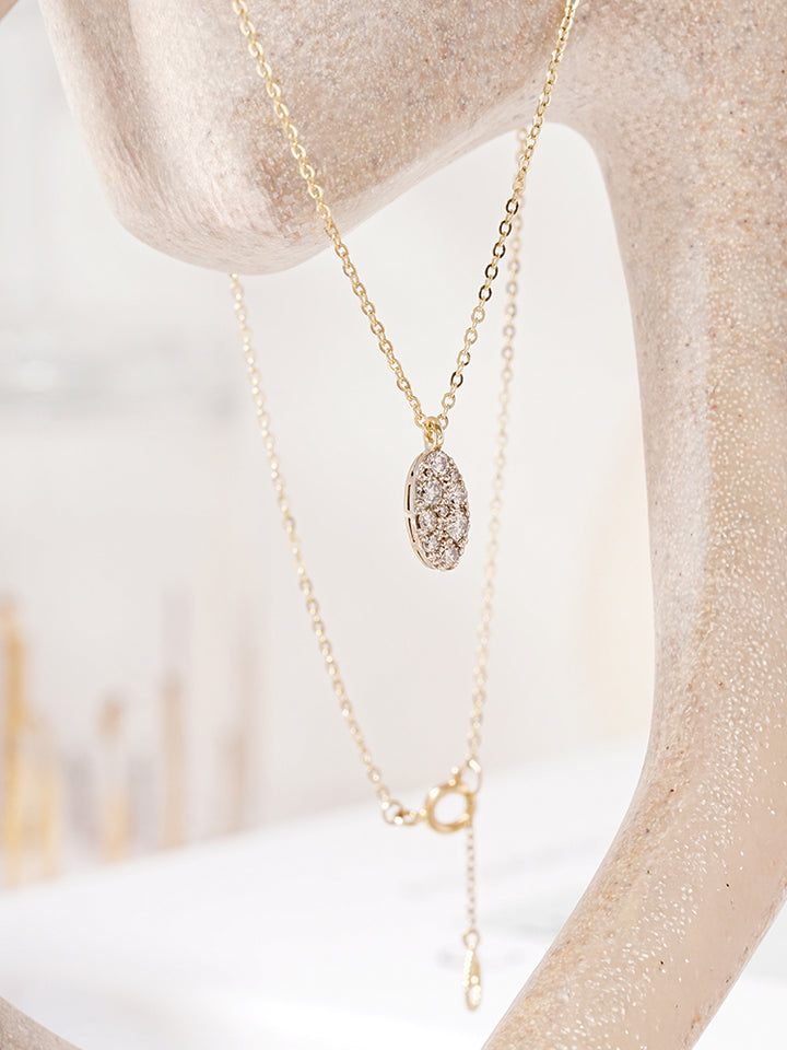 14K 18K Solid Gold Glitter Oval Diamond Necklace
