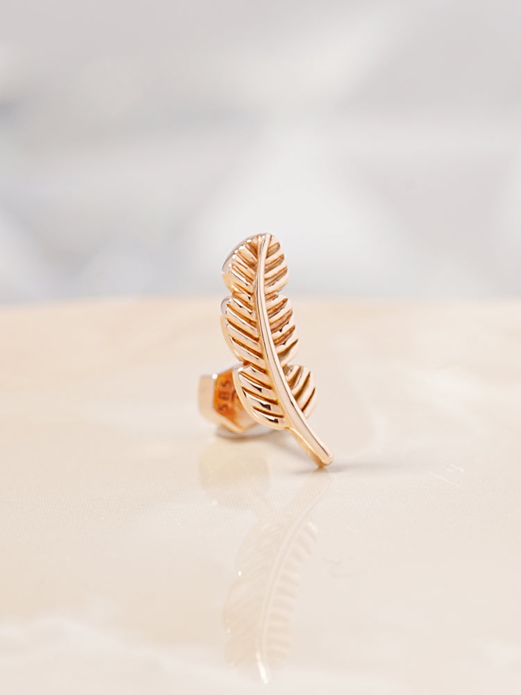 14K Solid Gold Golden Feather Cartilage Earring 18G