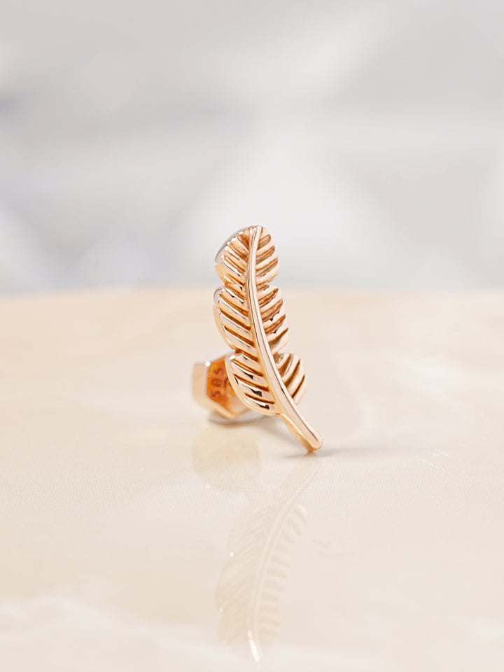 14K Solid Gold Golden Feather Cartilage Earring 18G