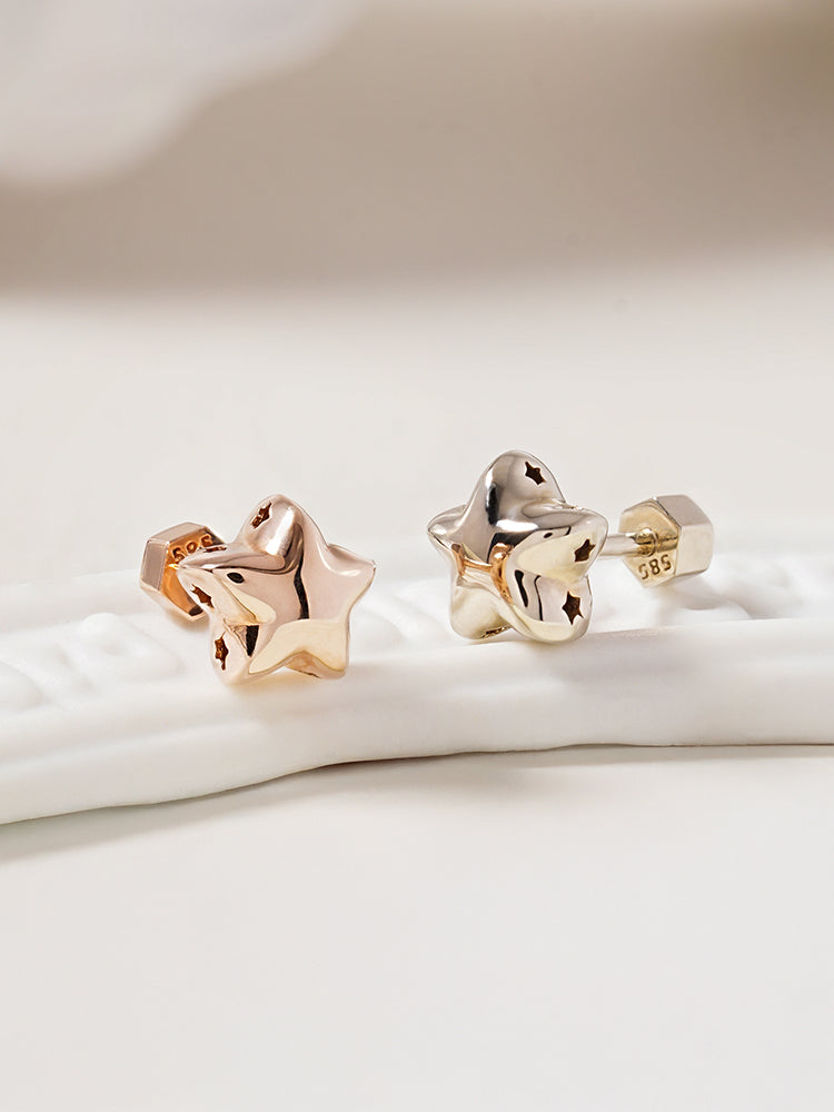 14K Solid Gold Star Golden Layer Cartilage Earring 18G