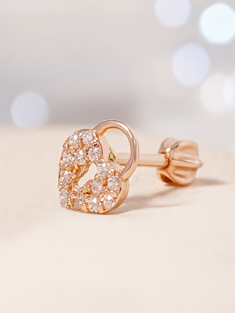 14K Gold Heart Love Lock Cartilage Earring 18G16G
