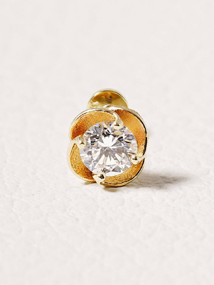 14K Solid Gold Lab Diamond Rose Internally Threaded Labret Piercing 20G