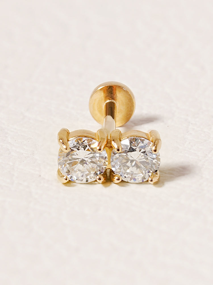 14K Solid Gold Lab Diamond Twin Stud Internally Threaded Labret Piercing 20G