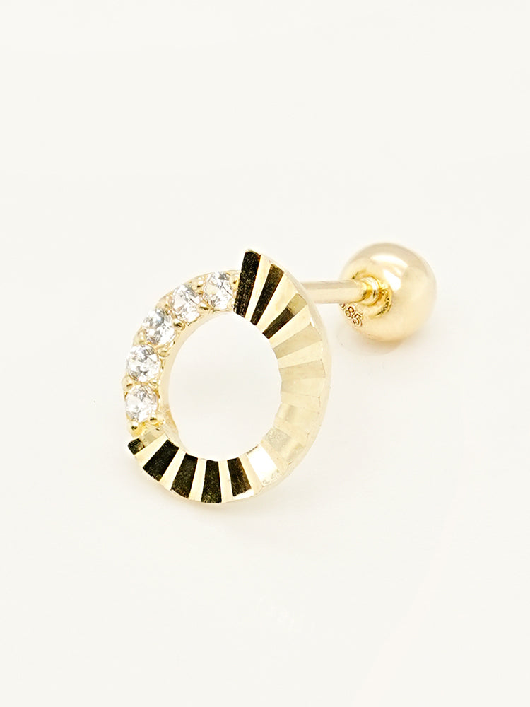 14K Solid Gold Jackpot Round Cut Cubic Cartilage Earring 20G