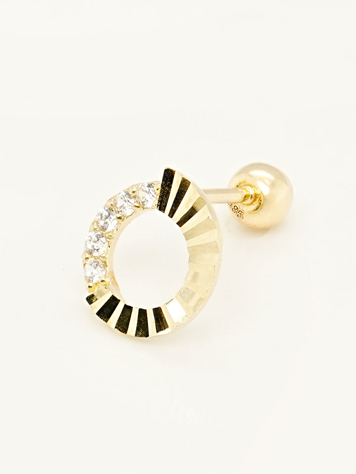 14K Solid Gold Jackpot Round Cut Cubic Cartilage Earring 20G