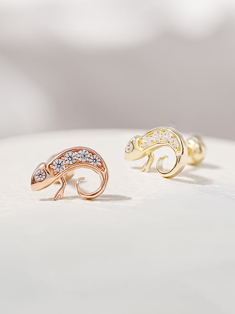 14K Solid Gold Kitsch Lizard Cubic Cartilage Earring 20G